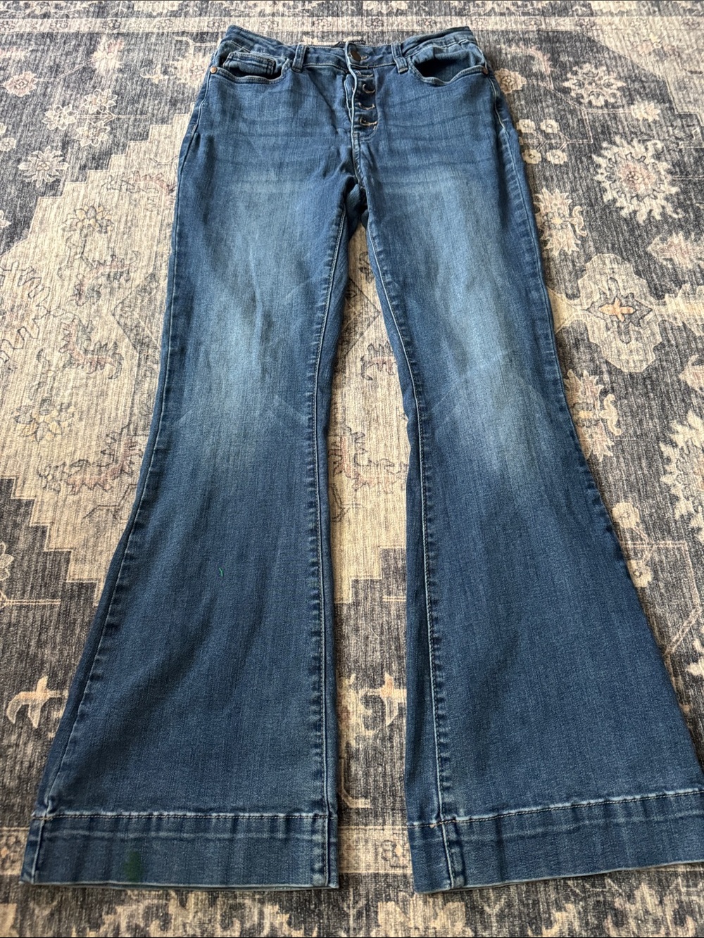 Judy Blue Dark Blue Flare Jeans with Button-Fly